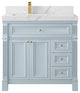 Paris 36" Left Offset Bathroom Vanity, Blue Heather 2" Calacatta Laza