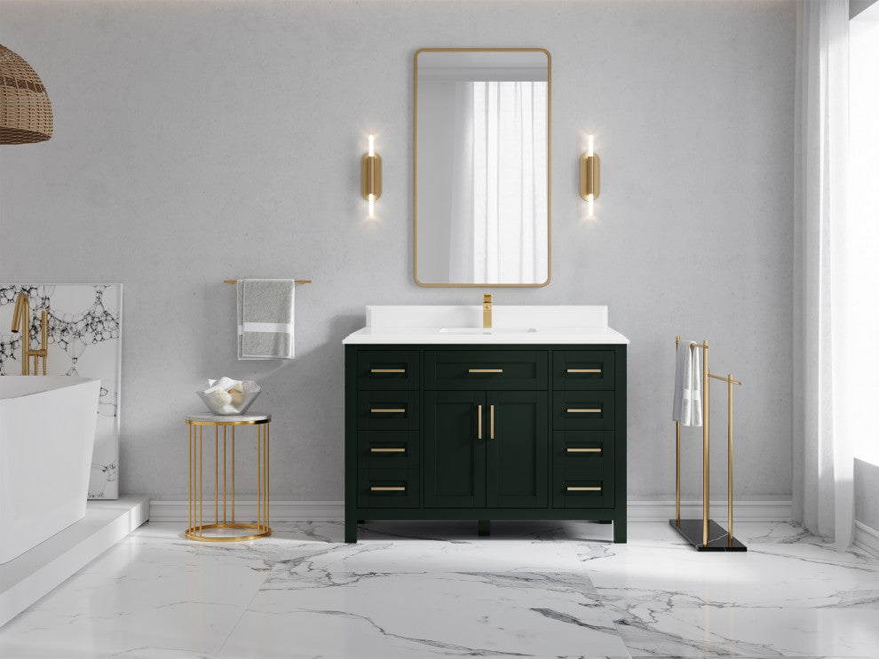 Cambridge 48 Single Sink Bath Vanity in Dark Forest Green 1.5" White Quartz