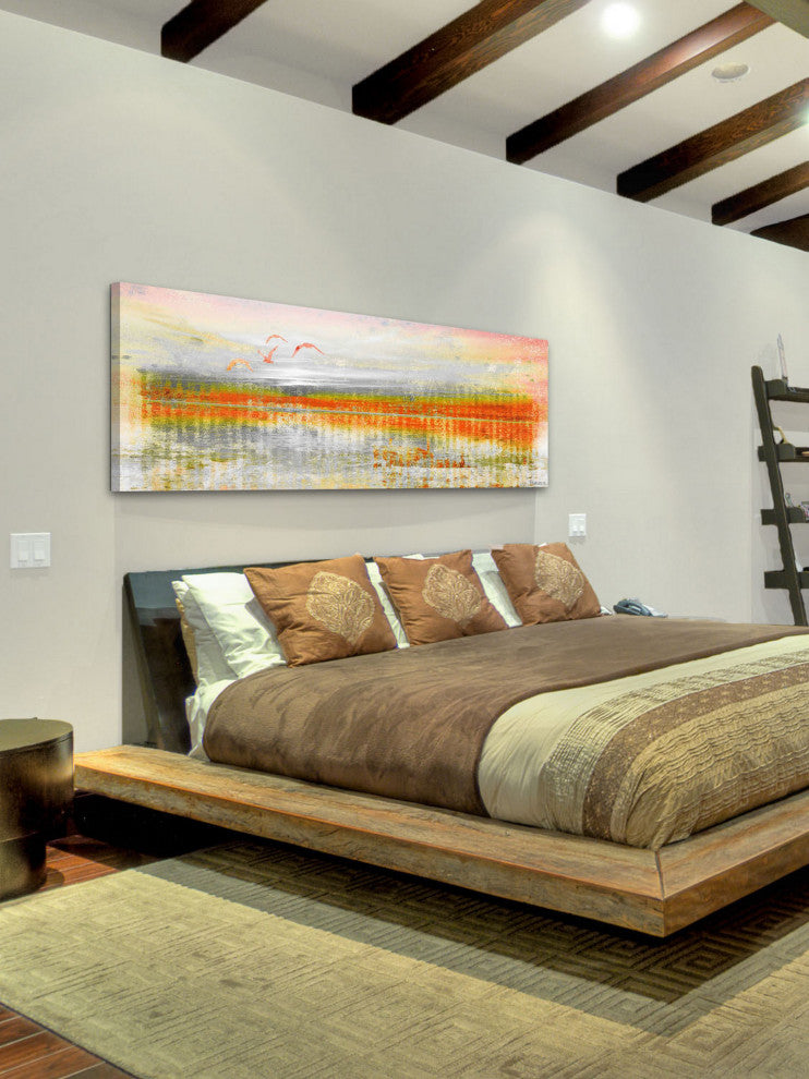 "Linear Birds" Fine Art Canvas Print, 45"x15"