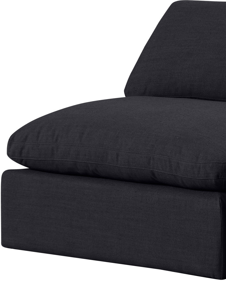 Comfy Beige Linen Textured Fabric Modular Chair, Black, Linen Textured Fabric, Armless Chair
