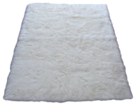 Snowy White Polar Bear Rectangle, White Sheepskin Faux Fur Rug, 40"x55"
