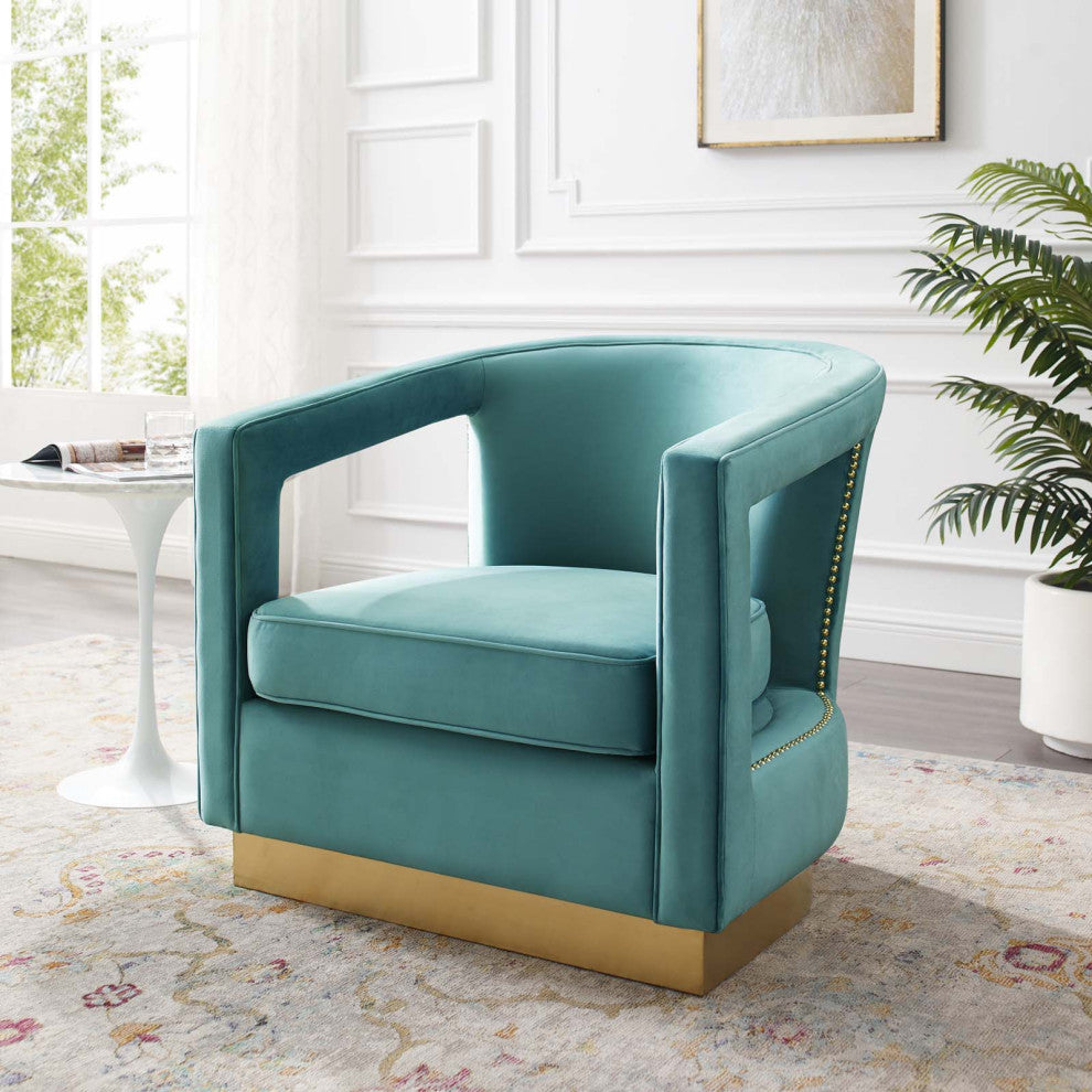 Armchair Accent Chair, Velvet, Blue, Modern, Living Lounge Hotel Hospitality