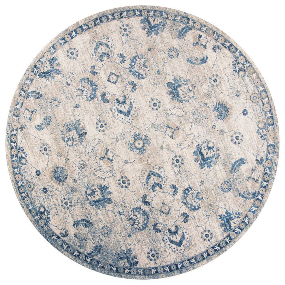 HomeRoots 7' Round Polypropylene Grey or Blue Area Rug