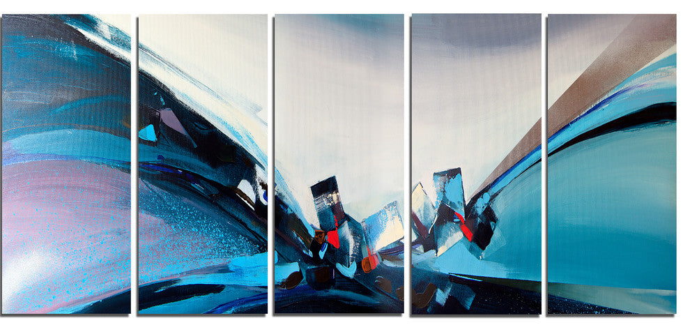 "Blue Panoramic Abstract Design" Canvas Print, 5 Panels, 60"x28"