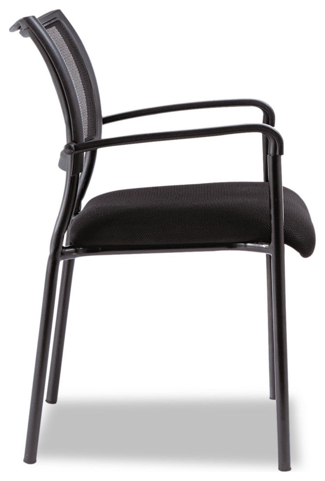Comfortable Office Guest Chair, Metal Frame With Padded Mesh Fabric Seat, Black