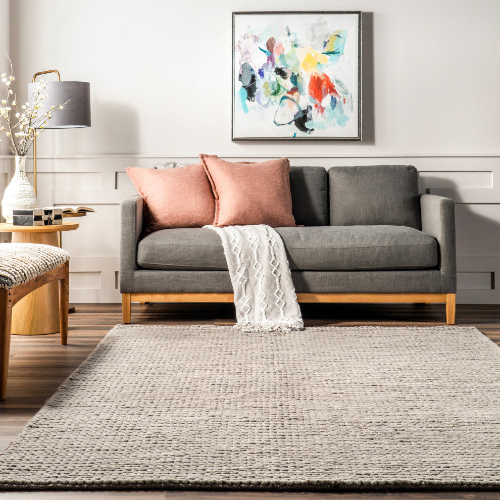 Nuloom Braided Wool Hand Woven Chunky Cable Rug, Light Grey 5'x8'