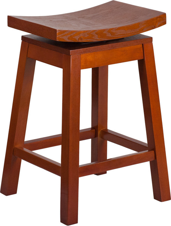 Dyersburg 26" Wood Counter Stool Saddle Seat, Swivel, Light Cherry