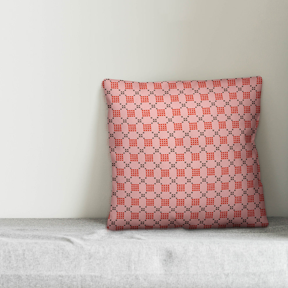 Pink Cross-Stitch Printed Pattern Throw Pillow, 20"x20"