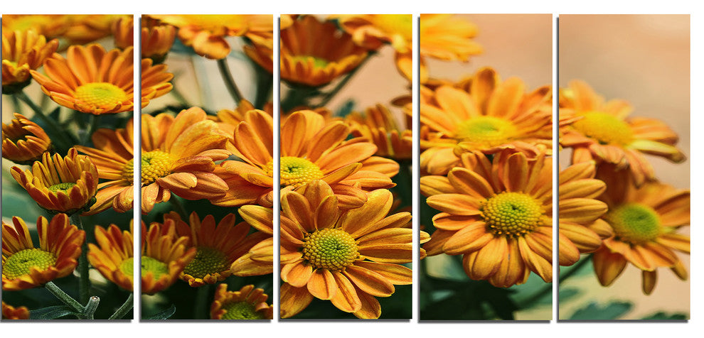 Bright Yellow Flowers in Garden, Floral Canvas Art Print, 60"x28", 5 Panels