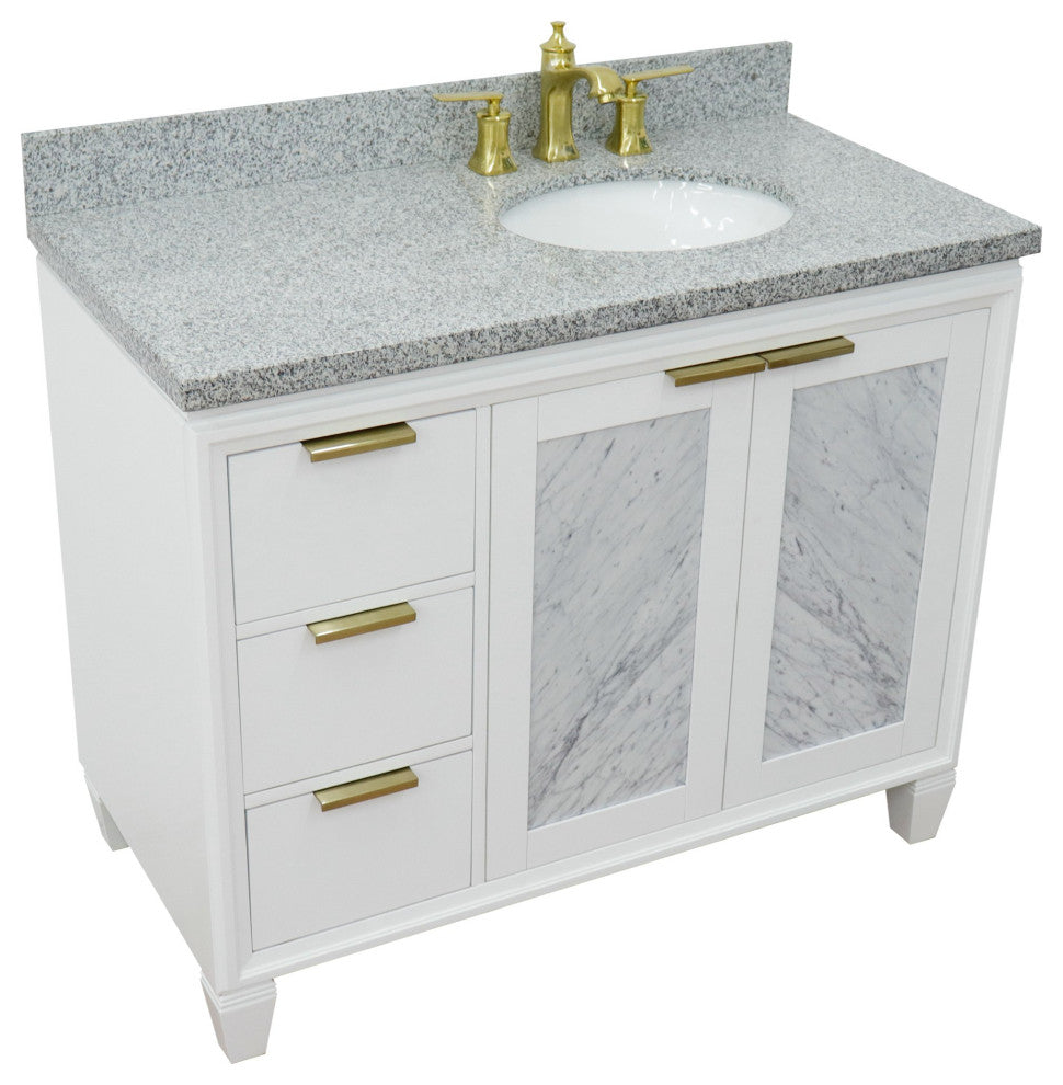 43" Single Vanity, White Finish With Gray Granite