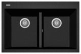 One Series 33" Drop-In Double-Bowl Granite Sink, Black Metallic, Drop-in