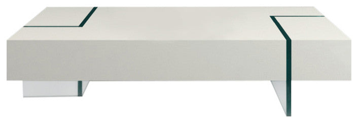 Modern Rectangular Coffee Table With 15MM Thick Glass Base, White, 12'' Height