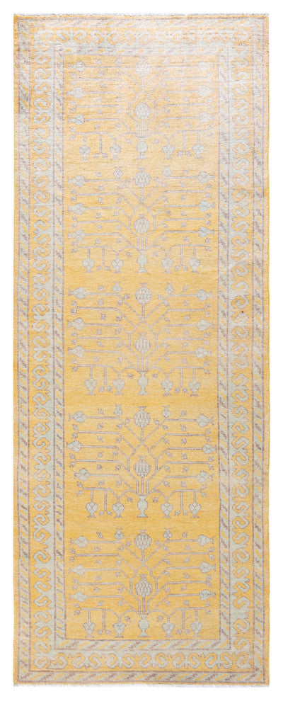 Eclectic, One-of-a-Kind Hand-Knotted Area Rug Yellow, 3'6"x9'0"