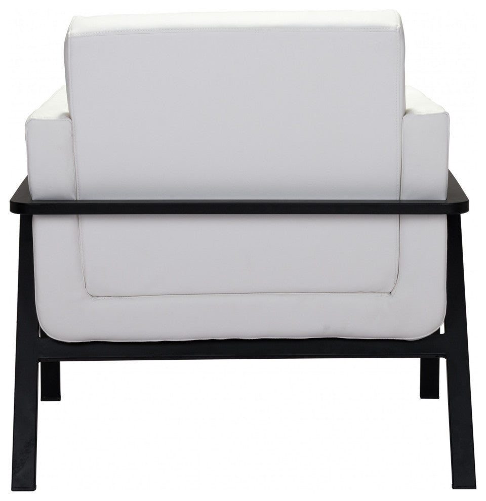 White Faux Leather and Black Accent Armchair