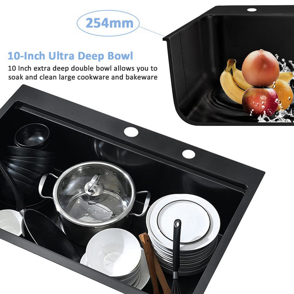 33" L X 22" W Premium Stainless Steel Kitchen Sink, Matte Black
