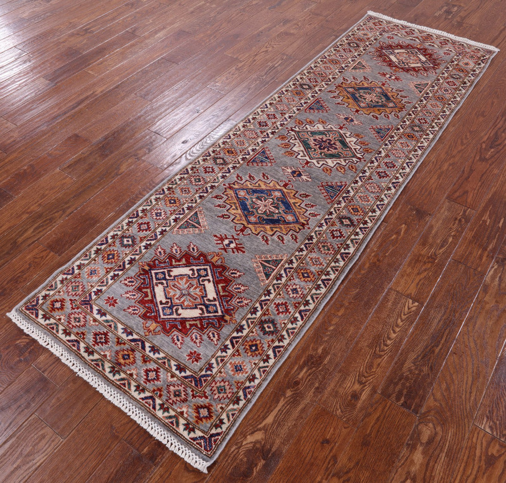 2' 8" X 8' 7" Runner Geometric Super Kazak Handmade Rug Q10368