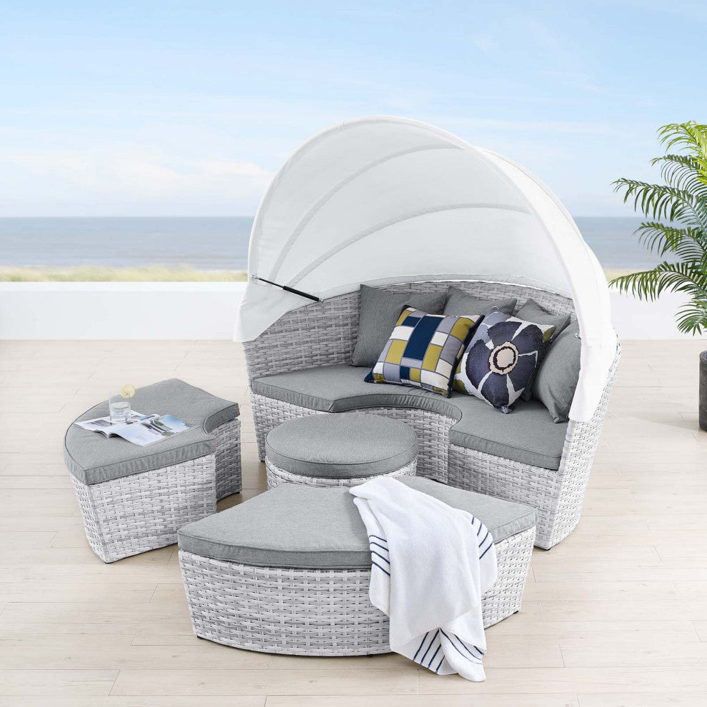 Lounge Daybed Sofa Bed, Gray, Rattan, Wicker, Modern, Outdoor Hospitality