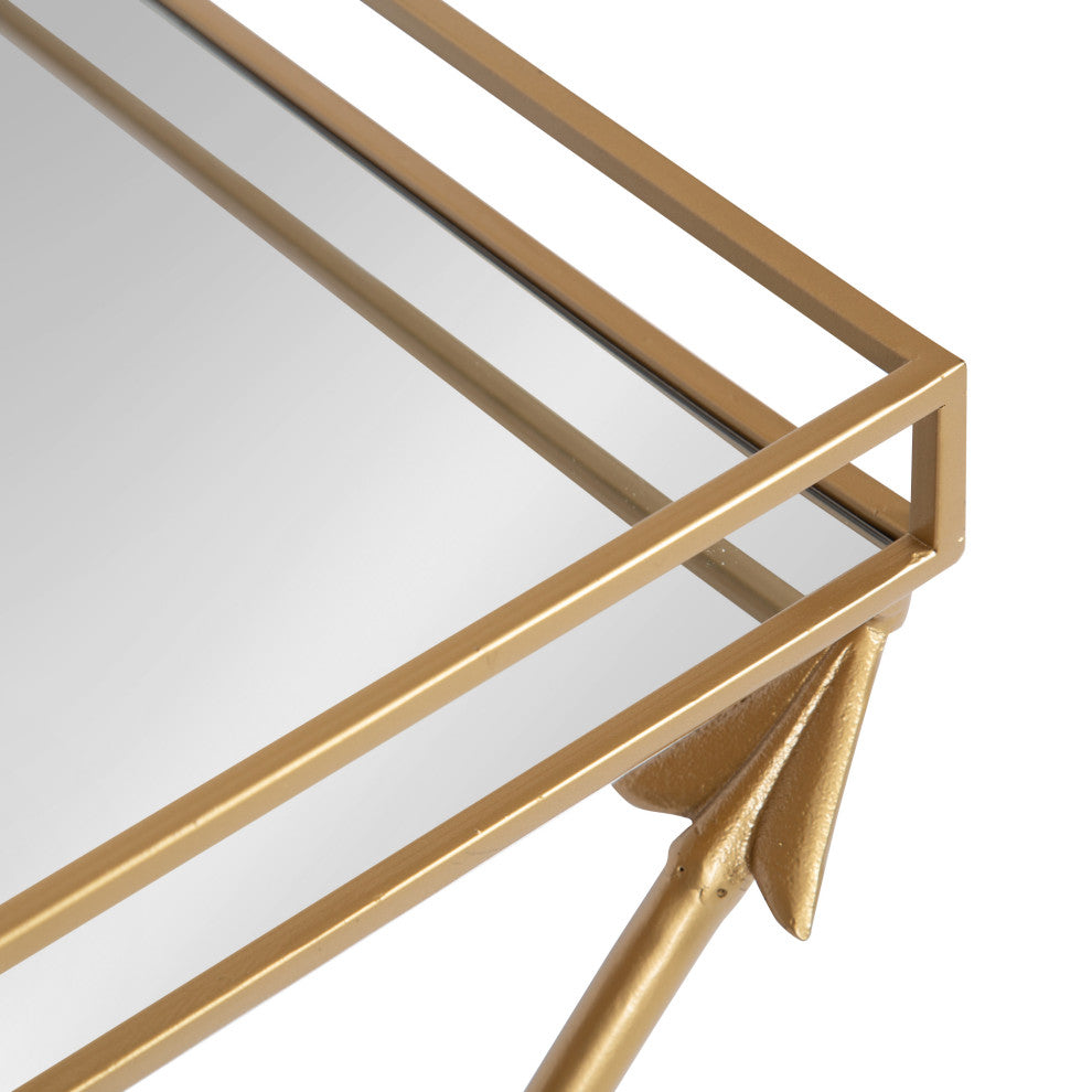 Madeira Arrow Mirrored Tray Top Table, Satin Gold 21x14x26