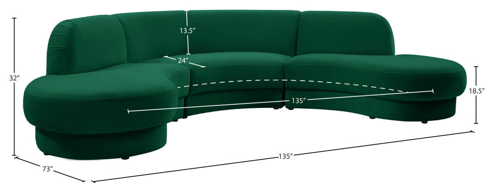 Rosa Velvet Upholstered 3-Piece Sectional, Green