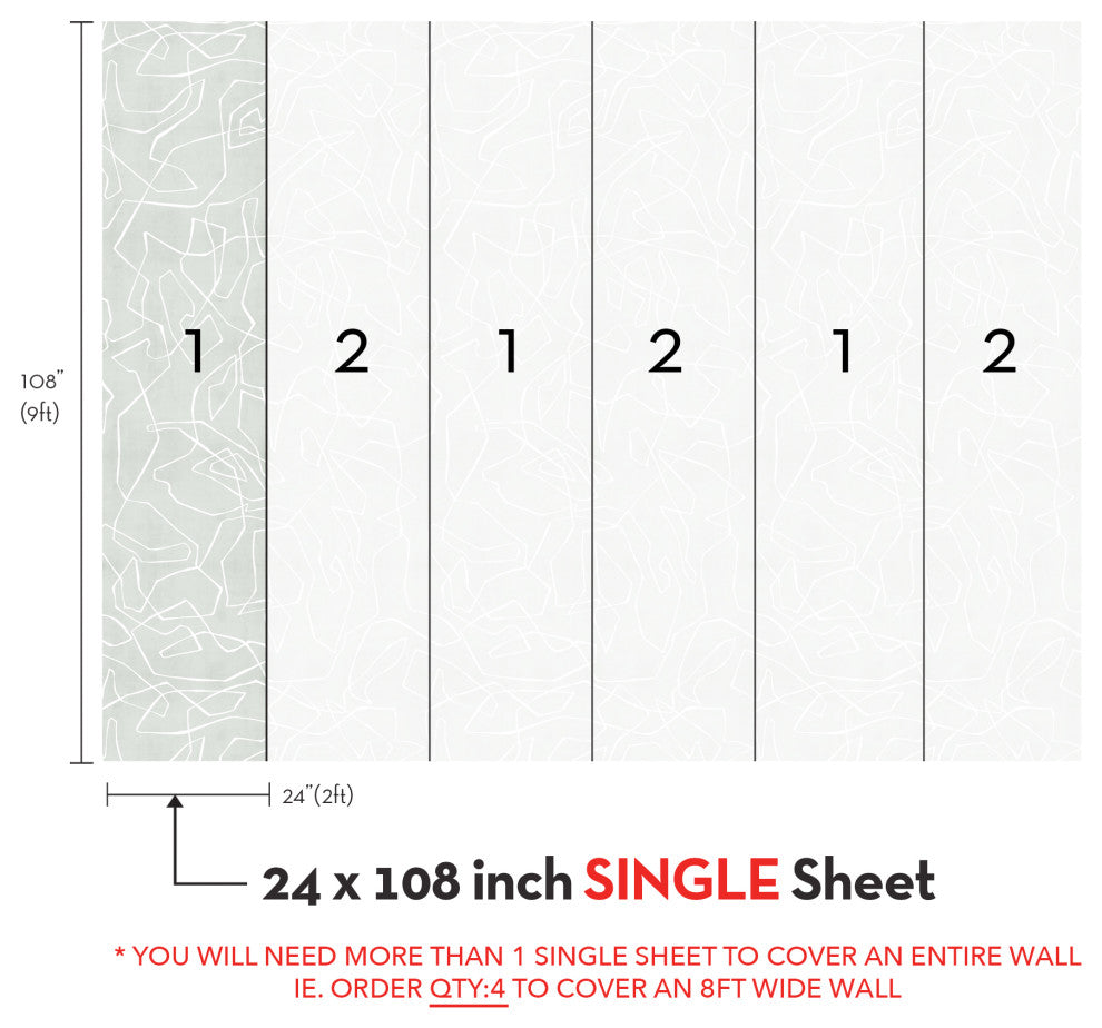 Entangled Lines Textured Look Vinyl Peel and Stick Mural, Sage, 24"x108", Single