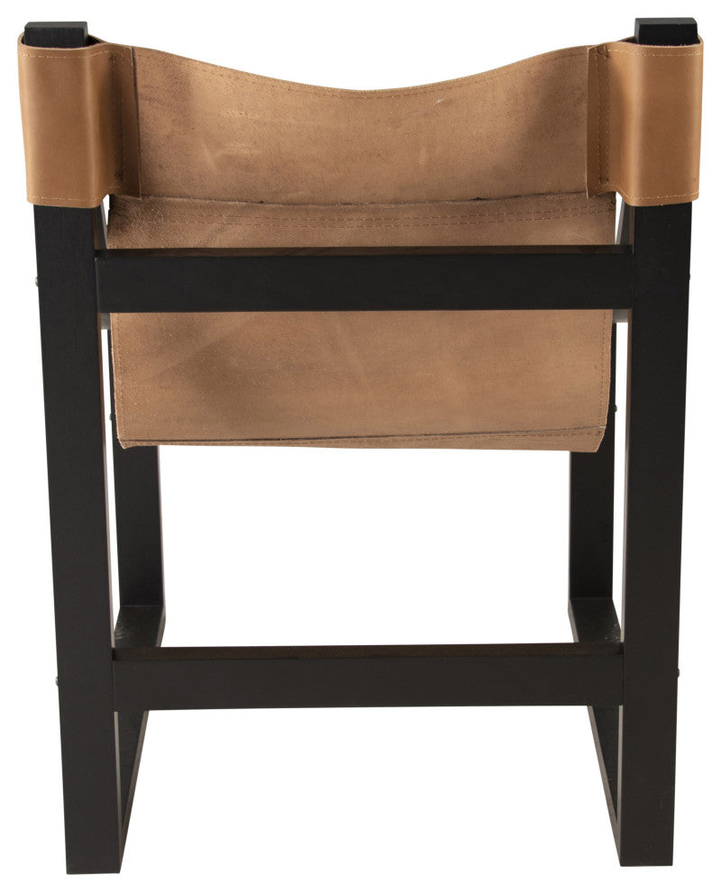 Lima Natural Top Grain Leather Sling Chair with Black Solid Wood Frame