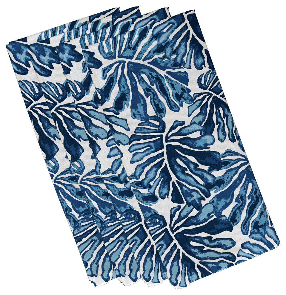 22"x22" Palm Leaves, Floral Print Napkin, Blue, Set of 4