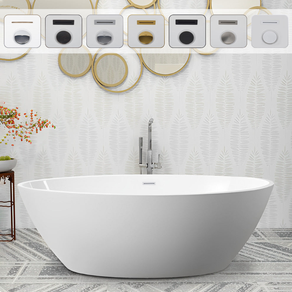 59"x32" Acrylic Freestanding Soaking Bathtub, Pure White