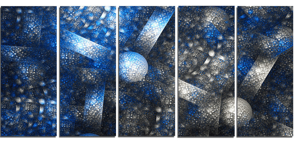 Crystal Cell Dark Blue Steel Texture, Abstract Canvas Art, 60"x28", 5 Panels