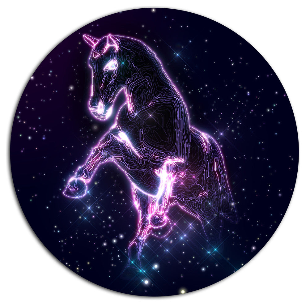 Purple Abstract Horse, Animal Round Metal Wall Art, 11"
