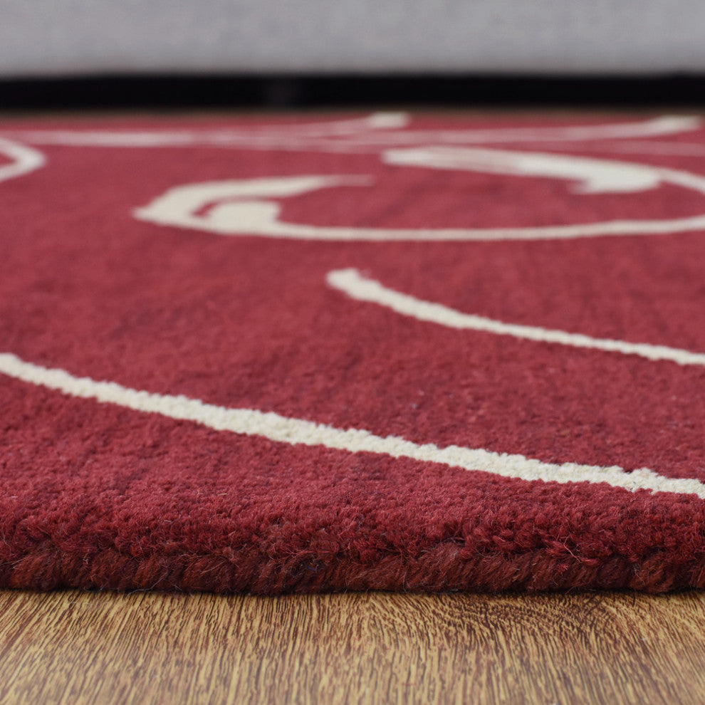 HAND TUFTED WOOL ECO-FRIENDLY AREA RUGS, Red Beige Color, Floral Design