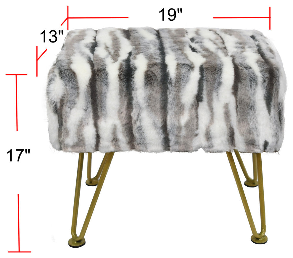Multi Jacquard Faux Fur Ottoman, Grey, 19"x13"x7"