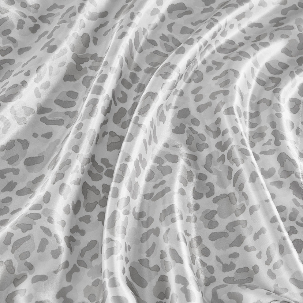 Madison Park Essentials Printed Satin Sheet Set, Full Gray Leopard
