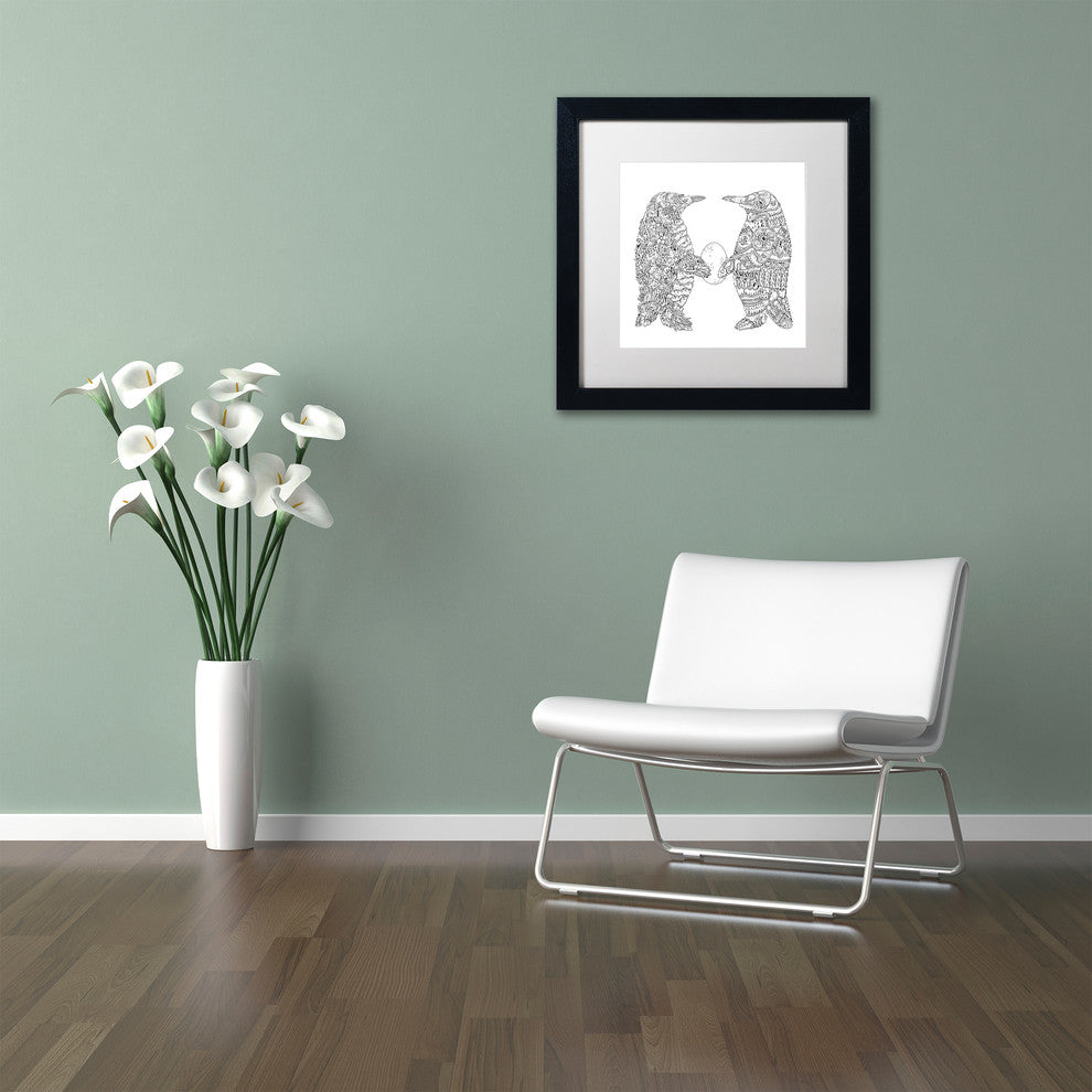 Filippo Cardu 'Penguin Lovers' Art, Black Frame, White Mat, 11x11