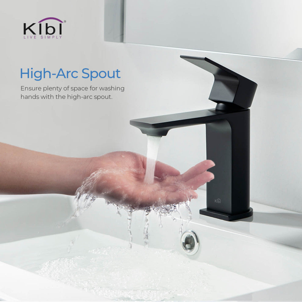KIBI Mirage Single Handle Bathroom Faucet, Matte Black, With Drain