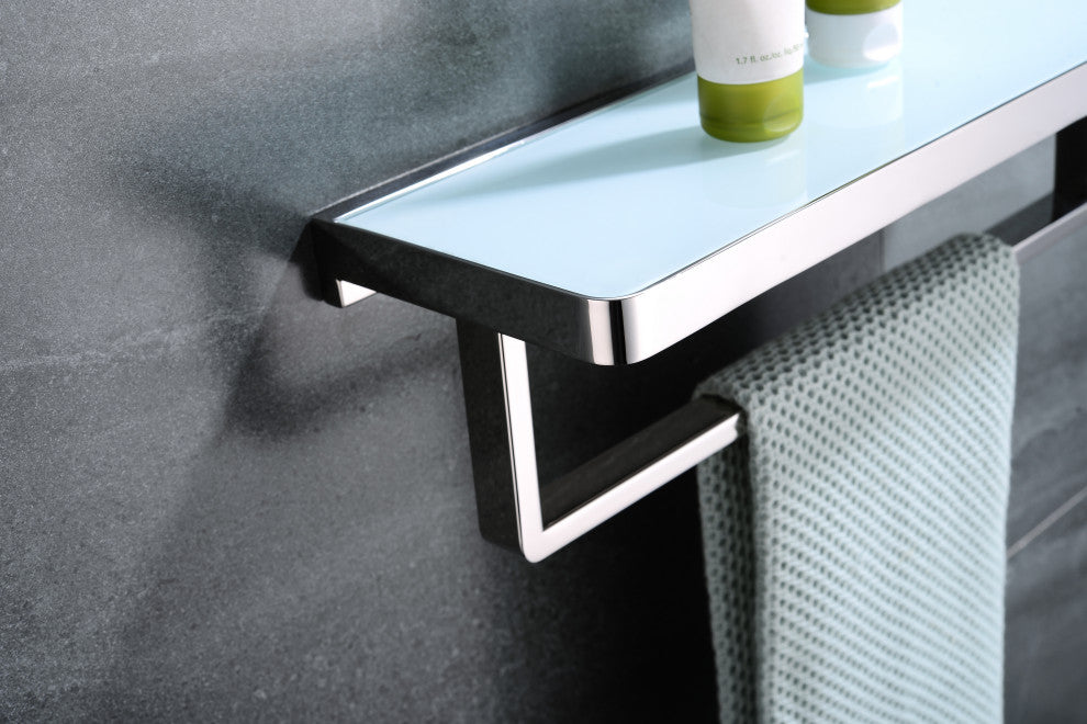 Bagno Bianca St. Steel Wh. Glass Shelf, Towel Bar Chrome