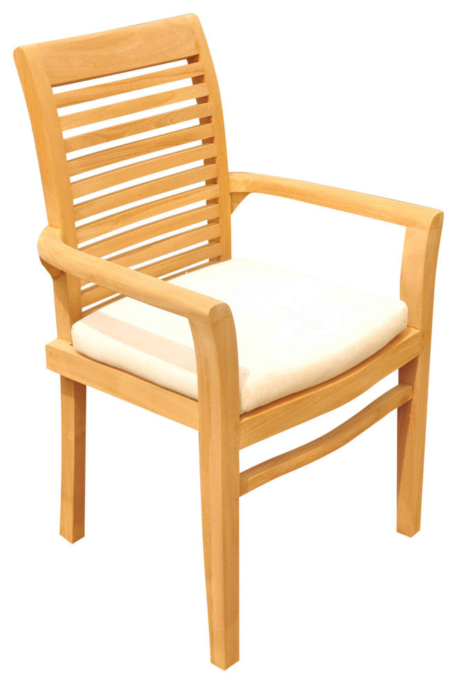 13-Piece Teak Dining Set 122" XL Rectangle Table, 12 Mas Stacking Arm Chairs