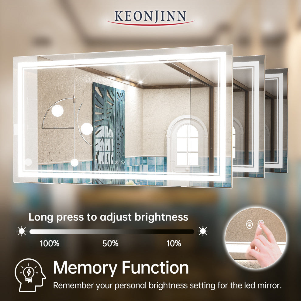 LED Bathroom Mirror, Anti-Fog Memory Dimmable IP54 Waterproof, 48"x30"