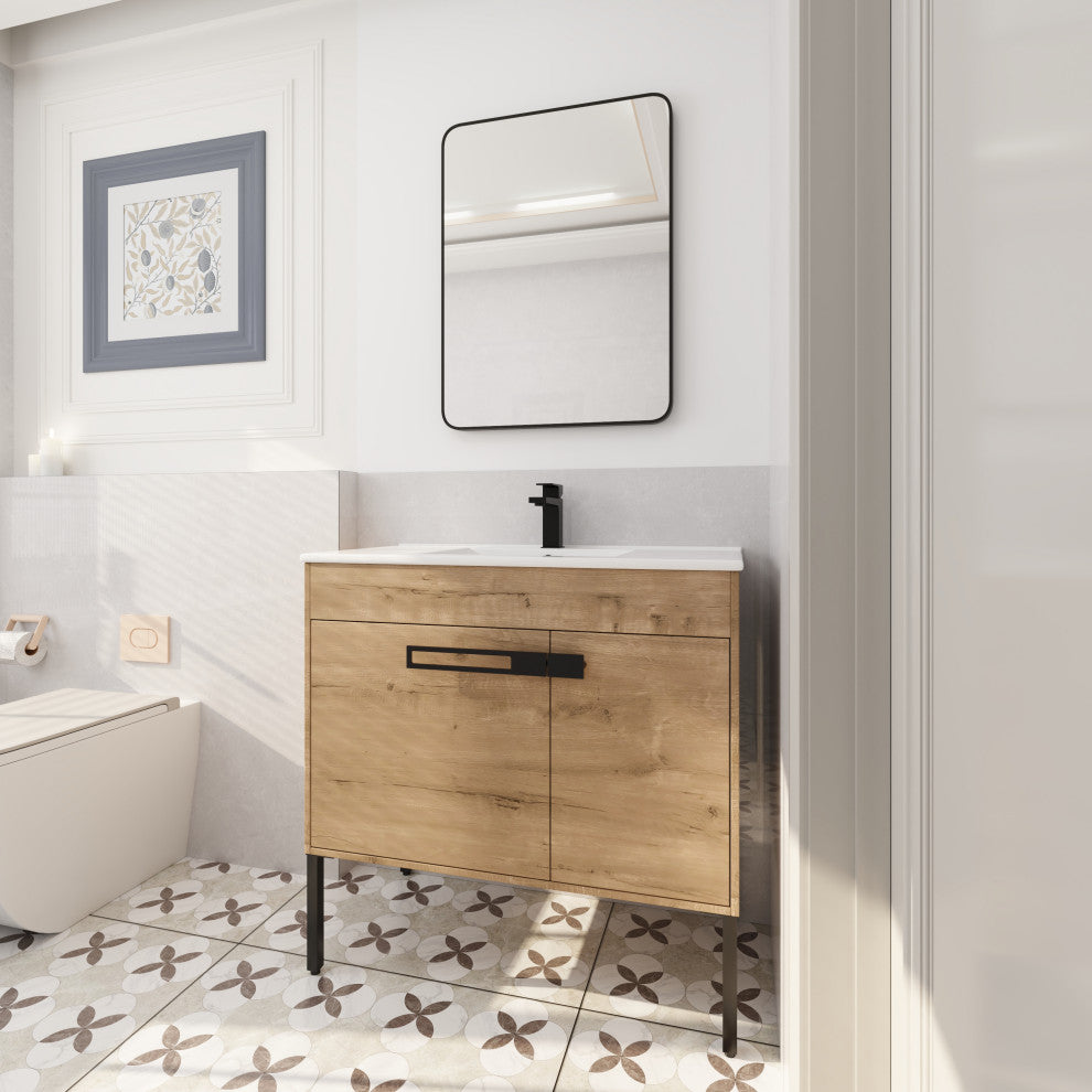 BNK 36 Inch Freestanding Bathroom Vanity With Sink, With Soft Close Doors, Imitative Oak