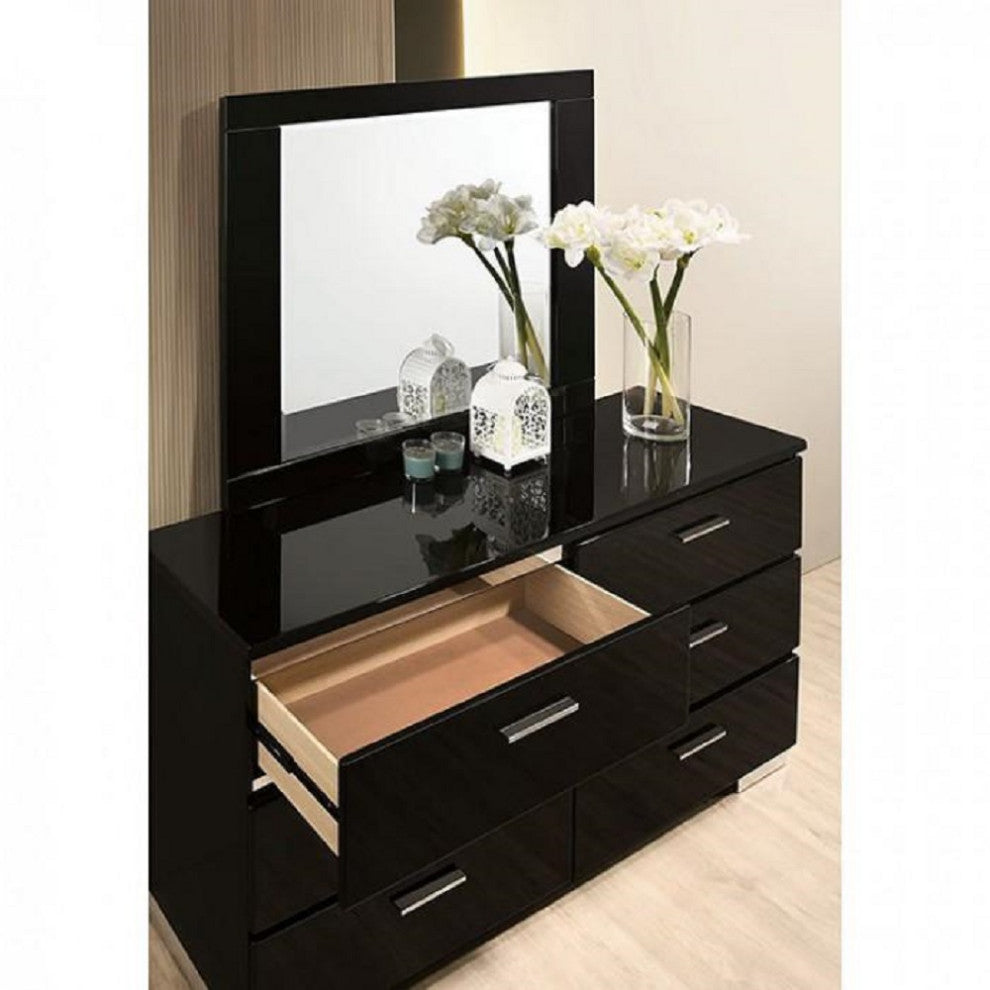 Metal and Wood Dresser with 6 Drawers, Black