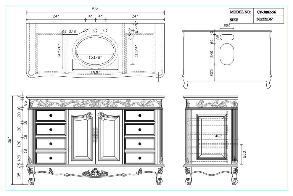 56" Classic-Style Beckham Bathroom Sink Vanity