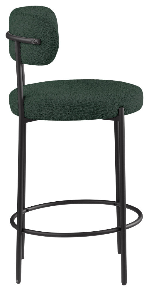 Beacon Upholstered Stool, Set of 2, Green, Matte Black Finish, Boucle Fabric