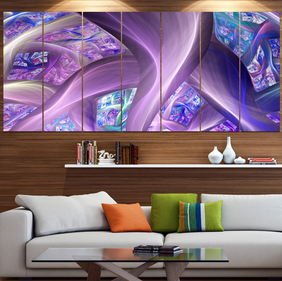 Purple Blue Fractal Curves, Abstract Canvas Art Print, 83"x32", 7 Panels