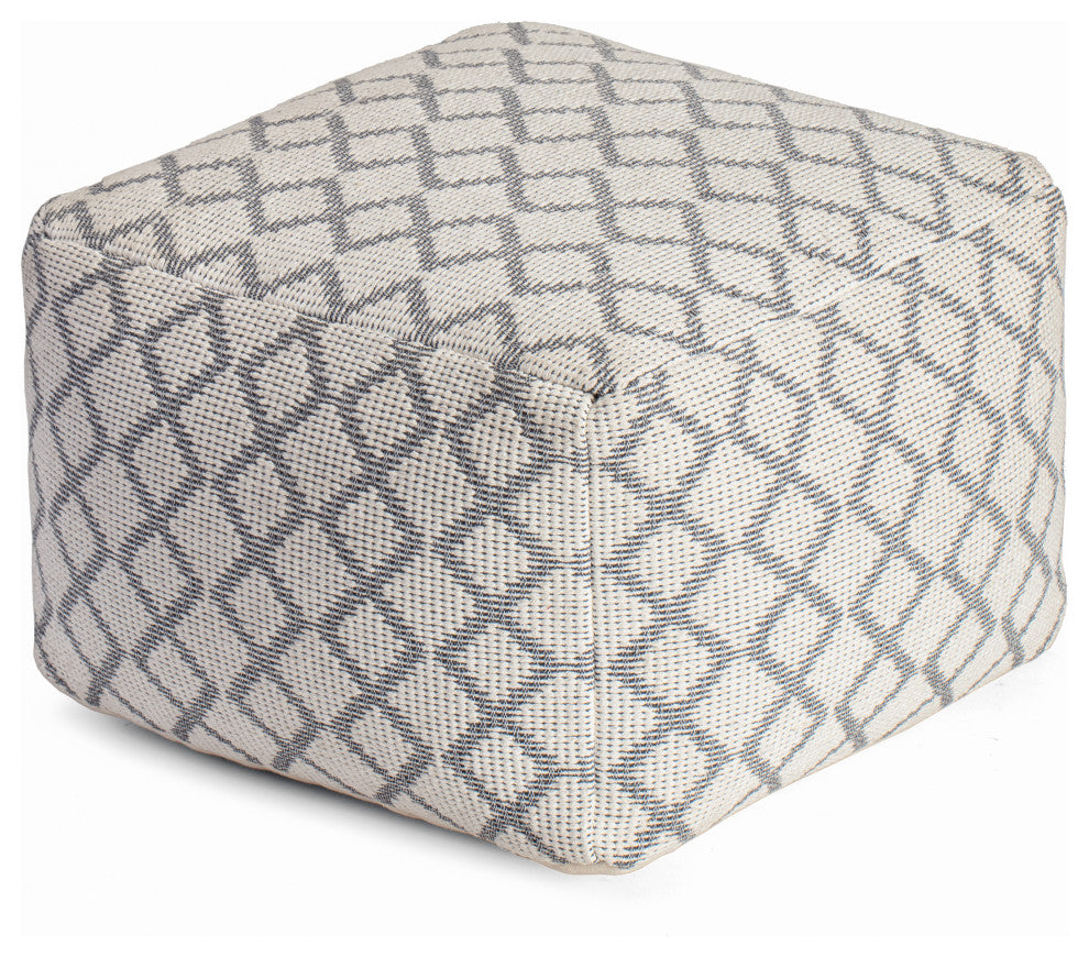 South Grand Ivory 22" x 22" x 16" Ivory and Gray Pouf
