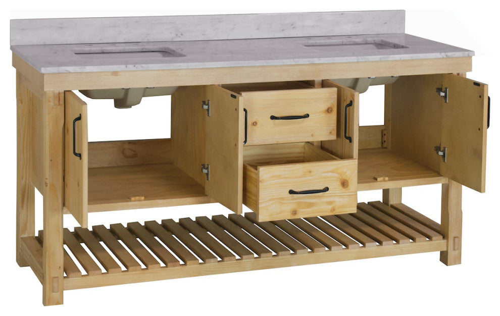 Birmingham Bathroom Vanity, Drift Wood, 72", Carrara Marble, Double Sink