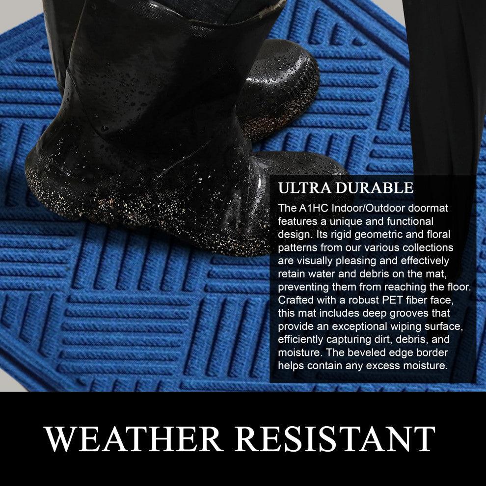 A1HC Superior Absorbant Polypropylene Doormat, Blue Checkered, 18"x30"