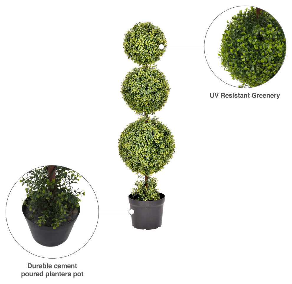 Vickerman 4' Artificial Potted Triple Ball Green Boxwood Topiary