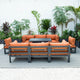 LeisureMod Chelsea 9-Piece Patio Sectional With Fire Pit Table, Orange