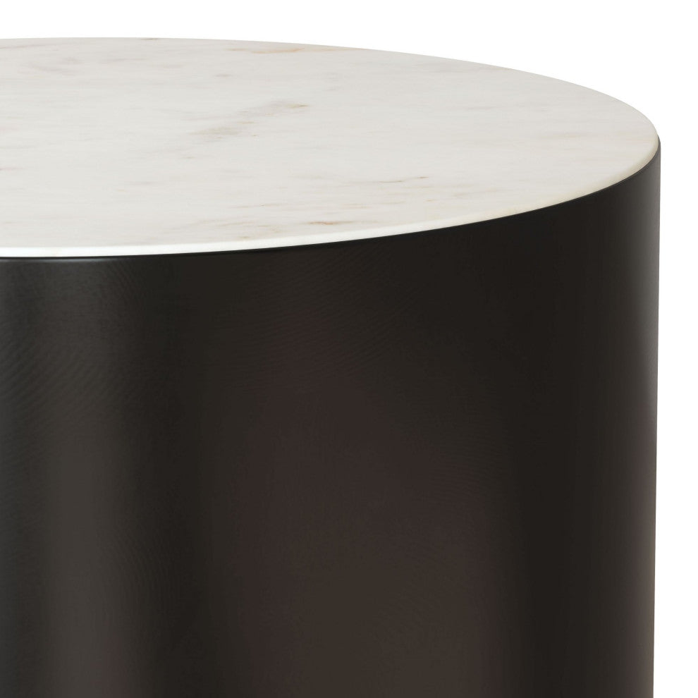 Sofa Side Table, Round, Artificial Marble, Iron Metal, White, Black, Gold