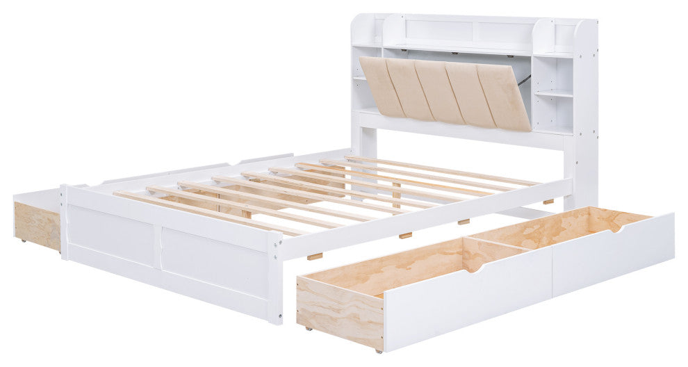 Gewnee Wood Queen Size Platform Bed with Storage Headboard