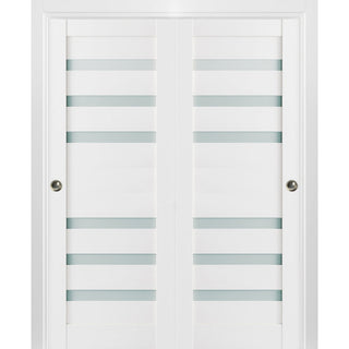 Sliding Frosted Glass Bypass Doors 84 x 96, Quadro 4266 White, Rail